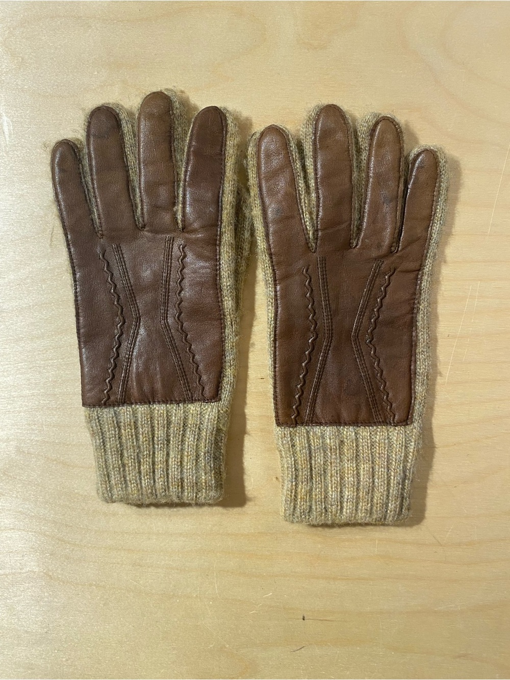 ARIS  Brown Leather & Knit Gloves One Size (SW)
